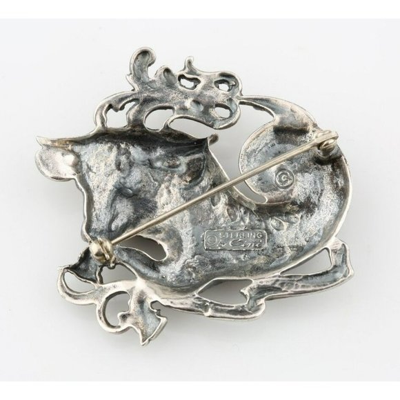 Sterling Silver Taurus Brooch by Guglielmo Cini Zodiac Bull Astrology Pin Back - Picture 2 of 4